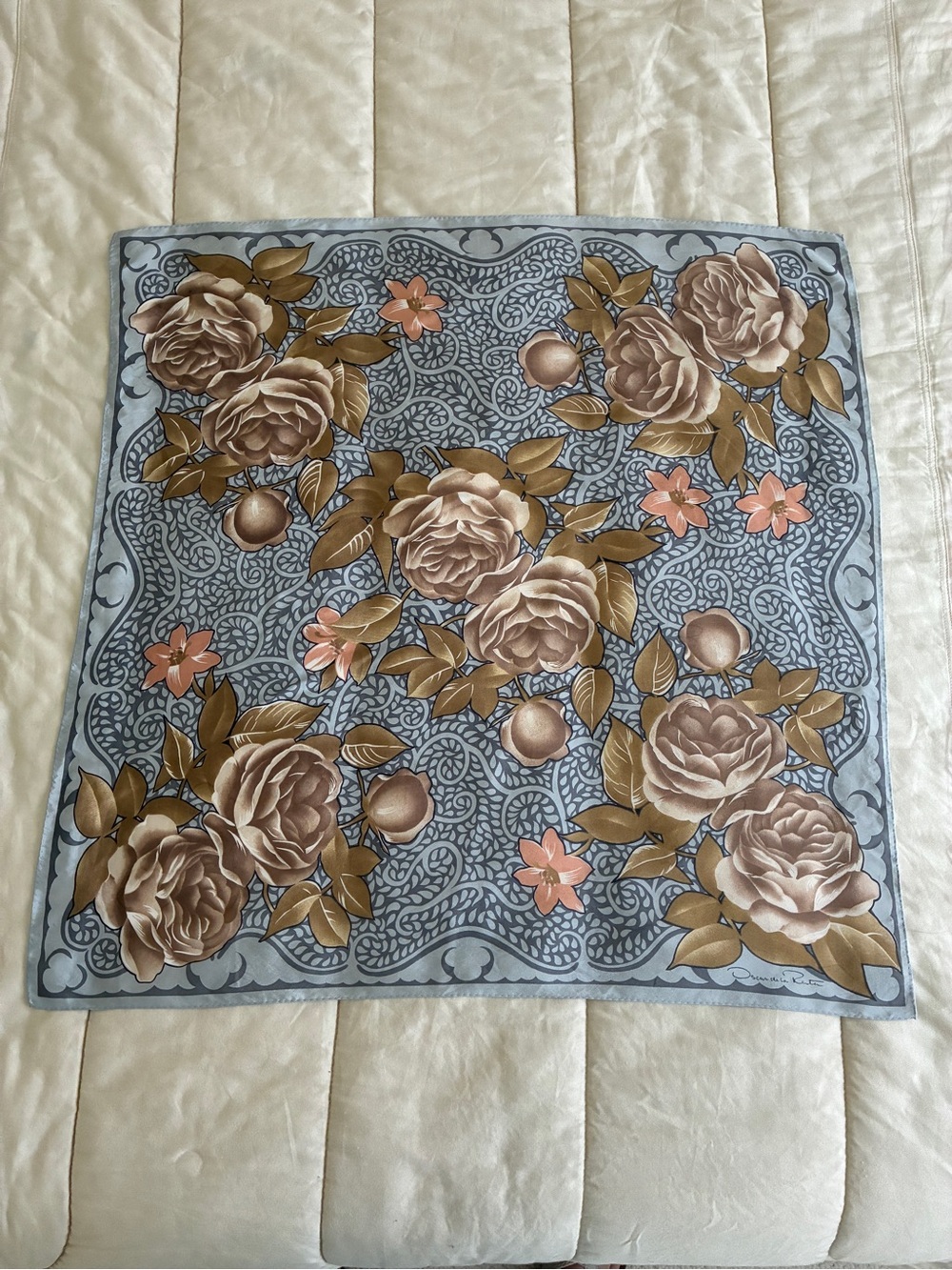 Vintage Oscar de la Renta Rose Pattern Scarf 30” Square